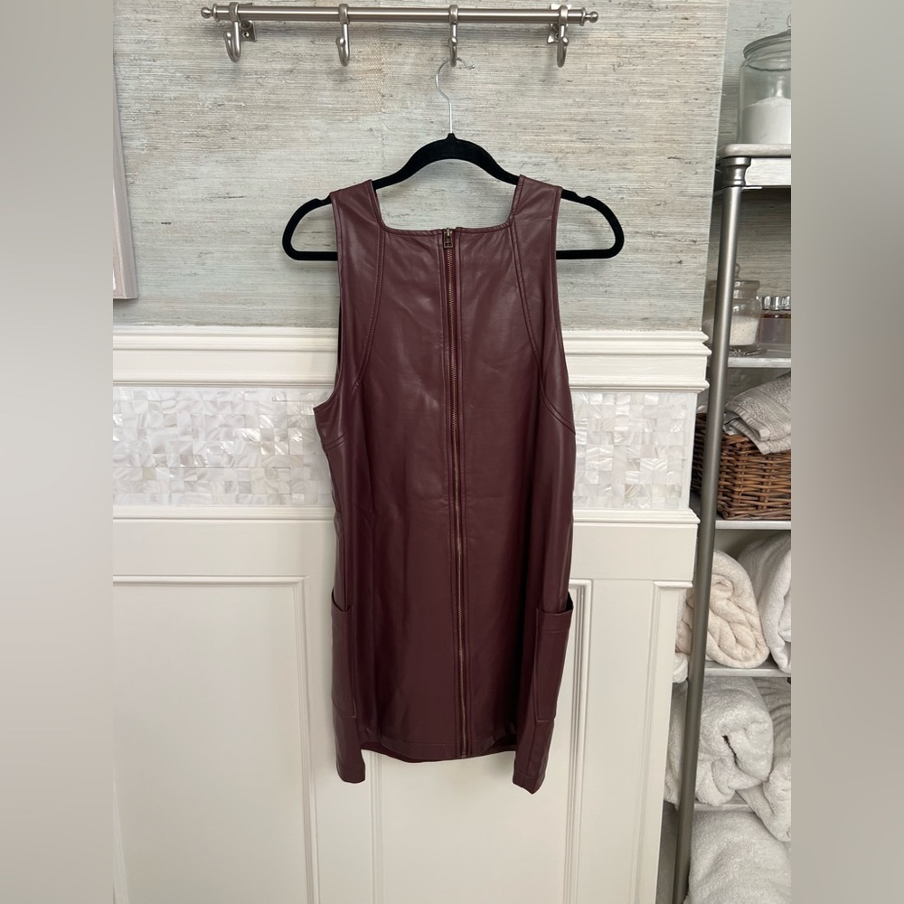 NWT new large Anthropologie Maeve faux leather sleeveless shift mini dress brown - Picture 7 of 17